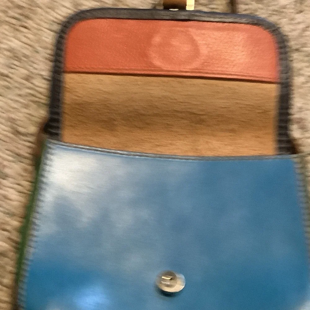 Multi Tone Leather Vera Pella Crossbody Bag in Teal, Tan & Brown,‎ made in Italy